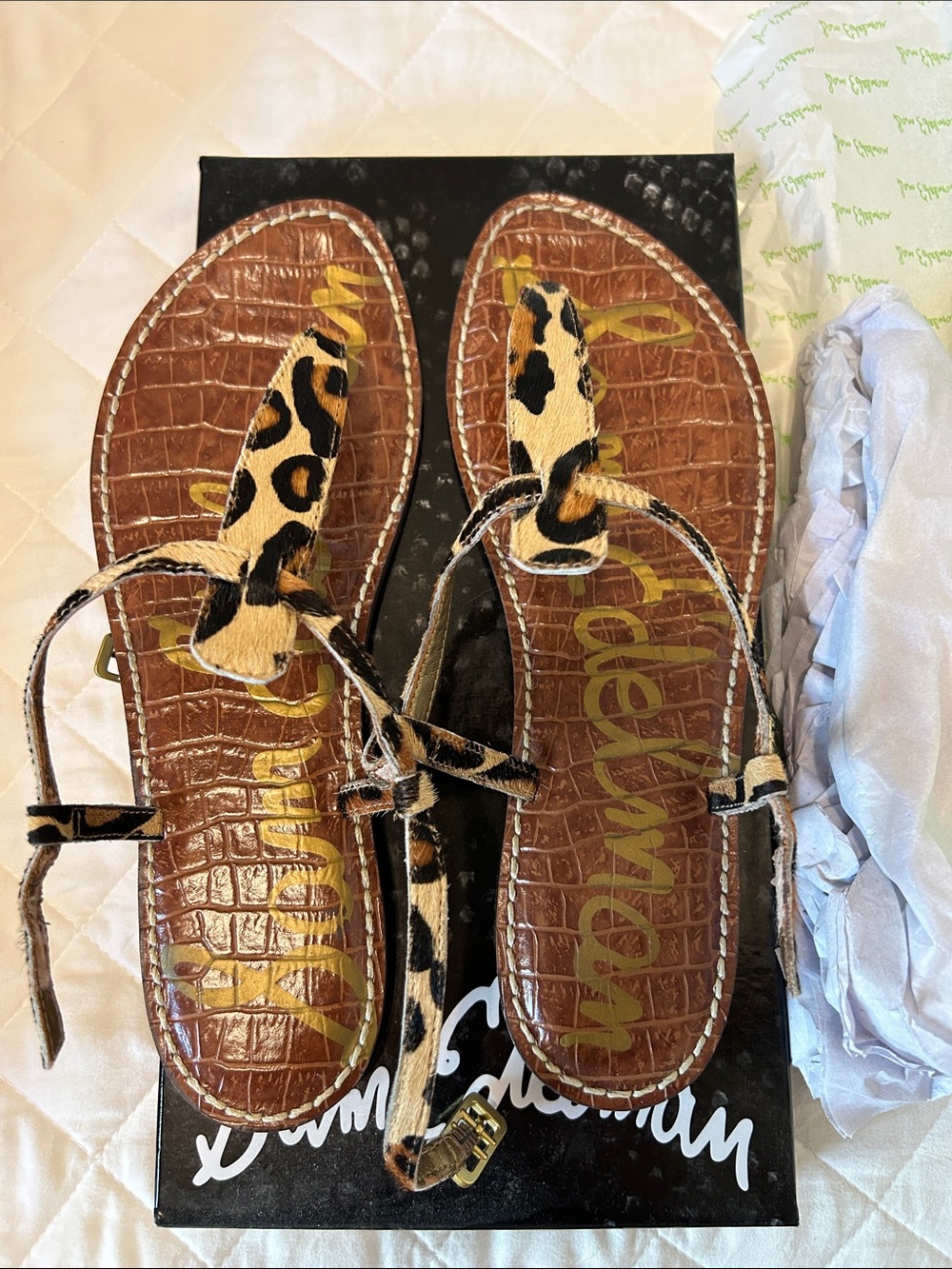 Sam Edelman Women’s Leopard Print T-Strap Sandals - Brown